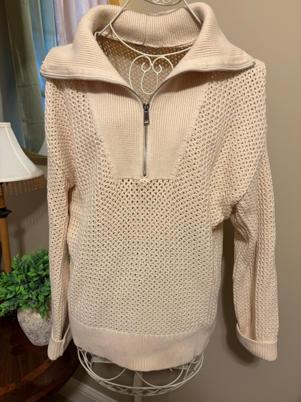 Sonoma Cream Zip-Front Cowl Knit Sweater